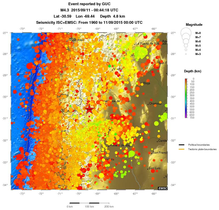 regional depth historical seismicity