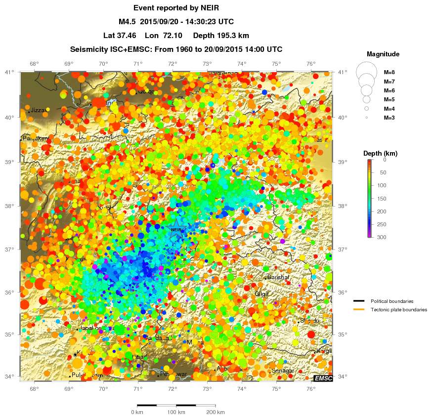 regional depth historical seismicity