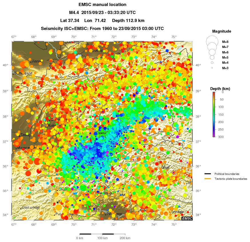 regional depth historical seismicity