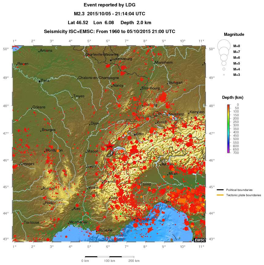 regional depth historical seismicity