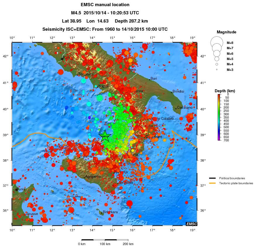 regional depth historical seismicity