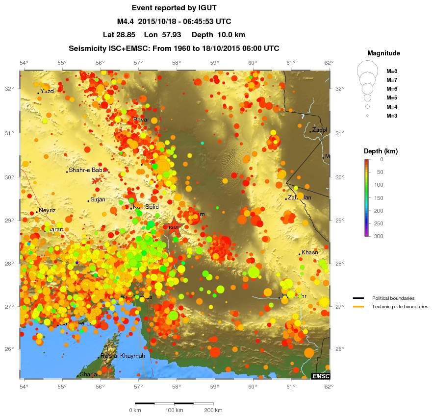 regional depth historical seismicity