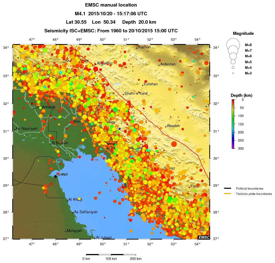 regional depth historical seismicity