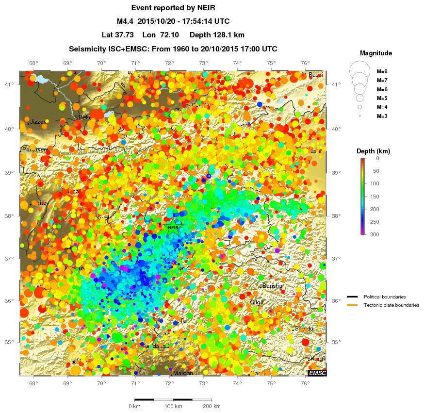 regional depth historical seismicity