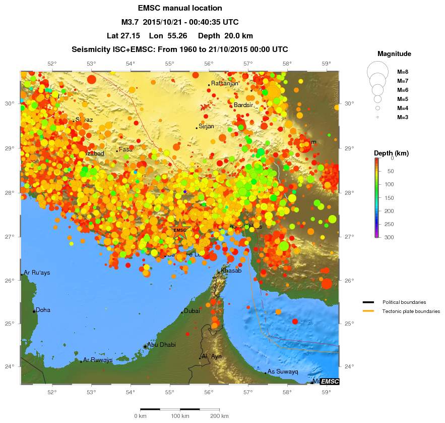 regional depth historical seismicity