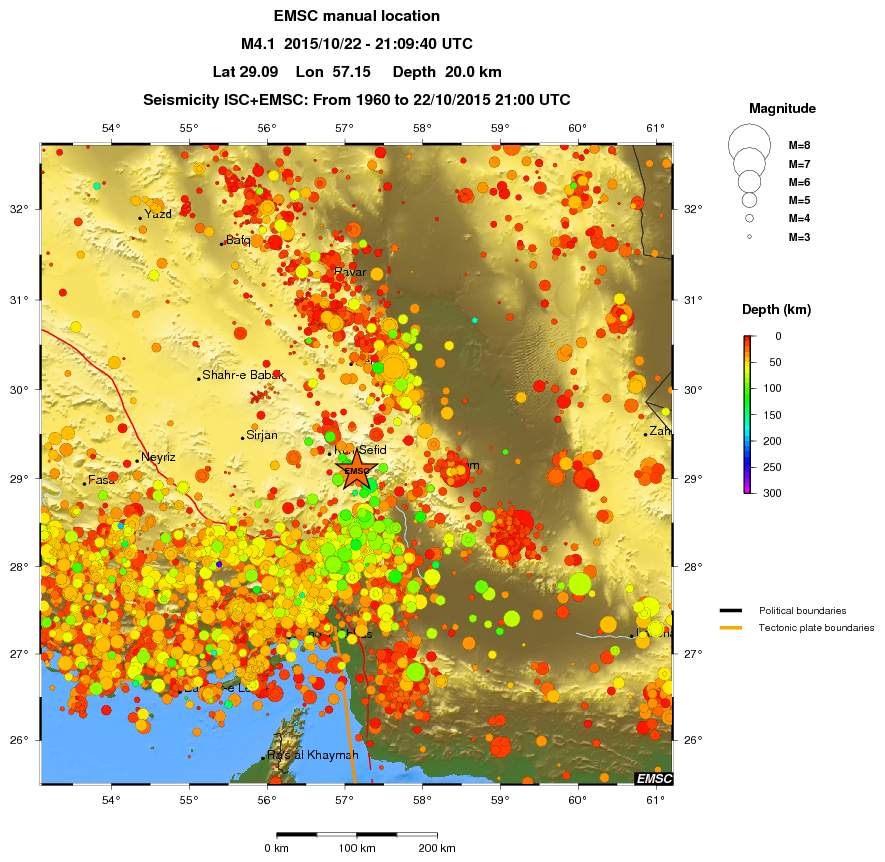 regional depth historical seismicity