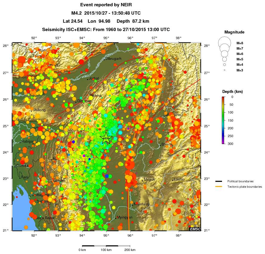 regional depth historical seismicity