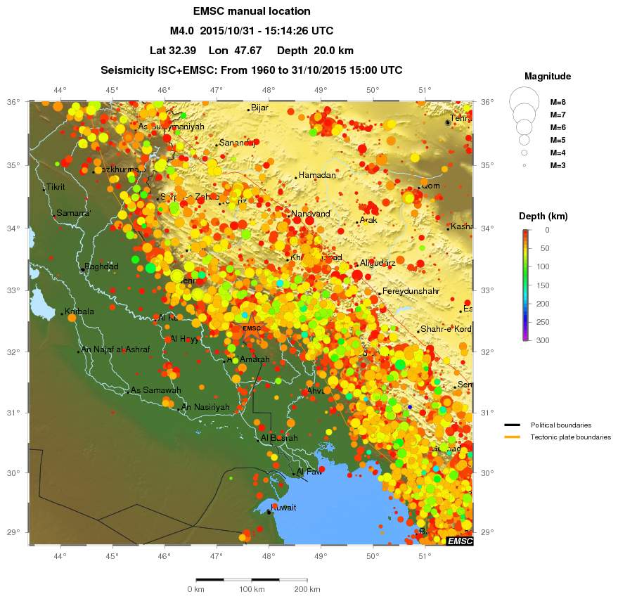 regional depth historical seismicity