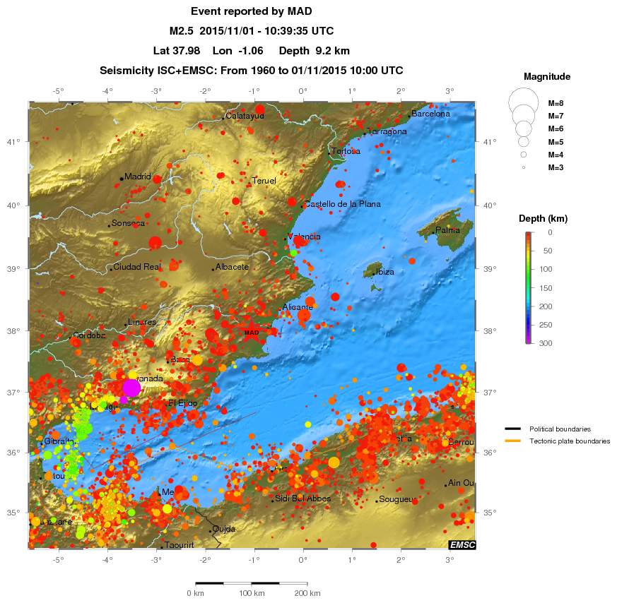 regional depth historical seismicity