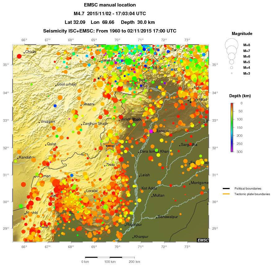 regional depth historical seismicity