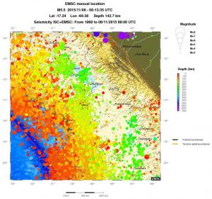 regional depth historical seismicity