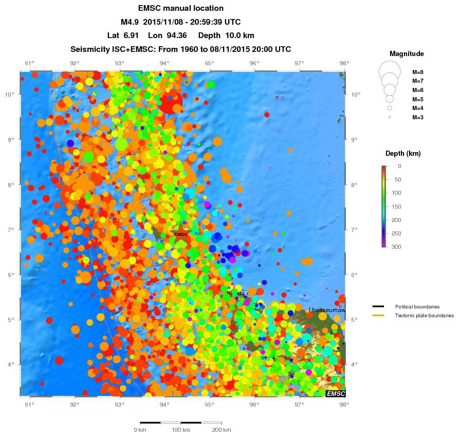 regional depth historical seismicity