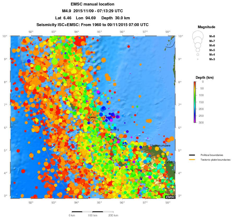 regional depth historical seismicity