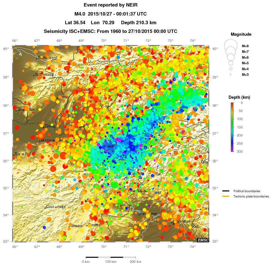 regional depth historical seismicity