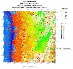 regional depth historical seismicity