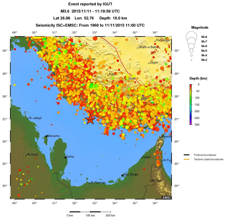 regional depth historical seismicity