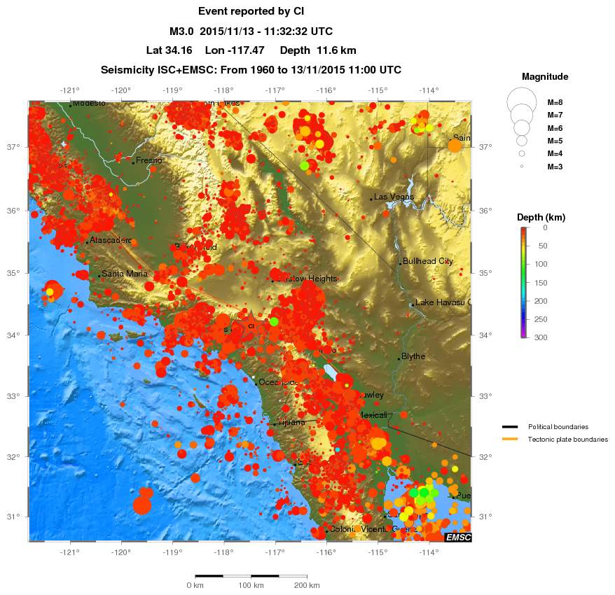 regional depth historical seismicity