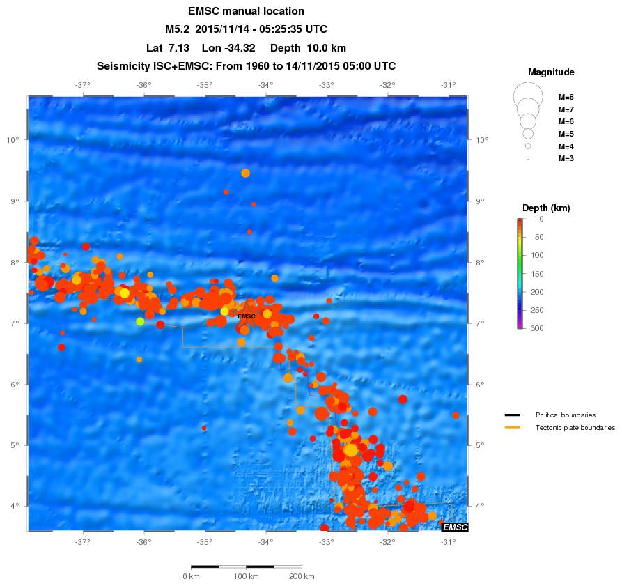 regional depth historical seismicity