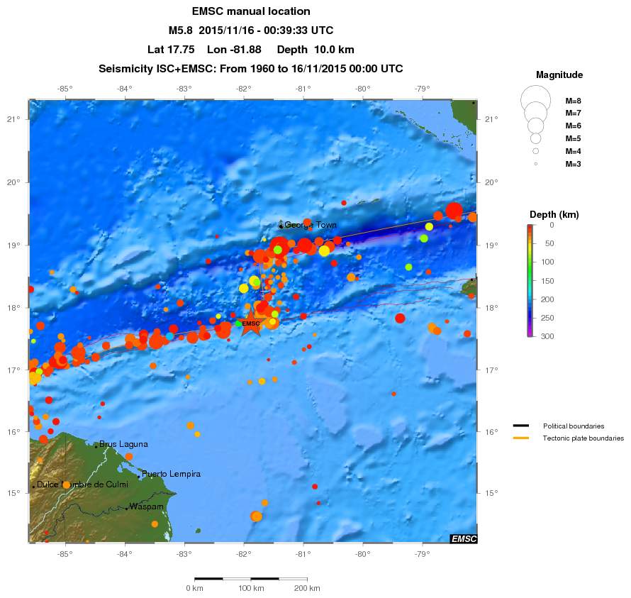 regional depth historical seismicity