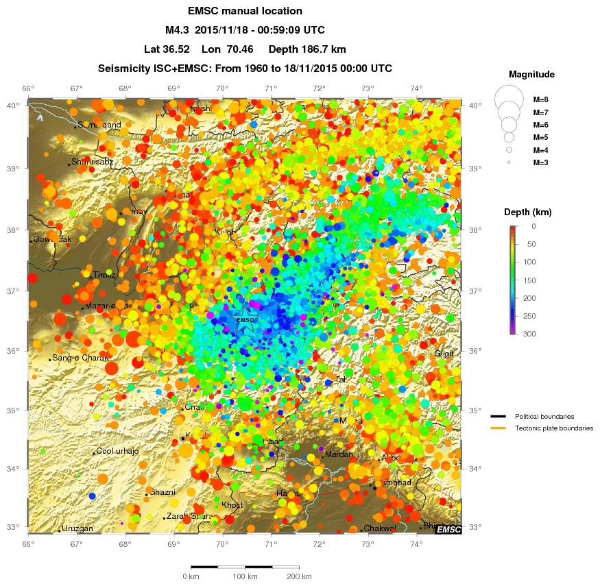regional depth historical seismicity