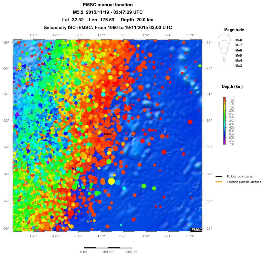 regional depth historical seismicity
