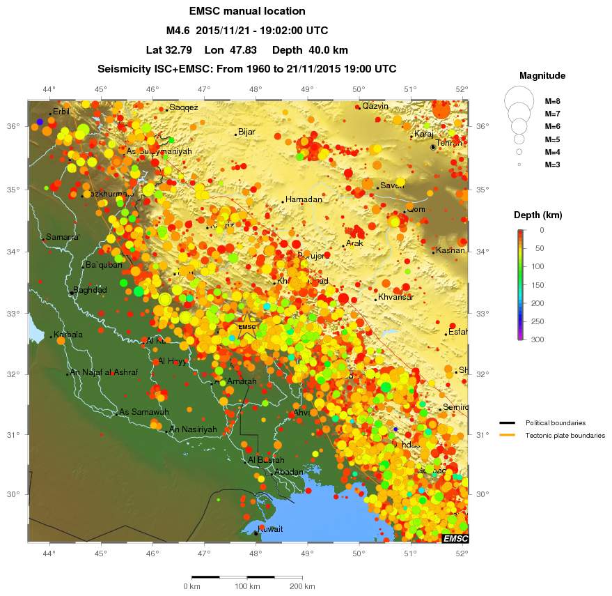 regional depth historical seismicity