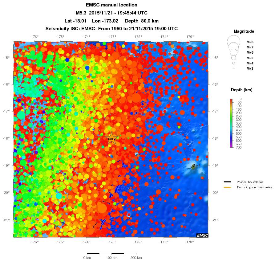 regional depth historical seismicity