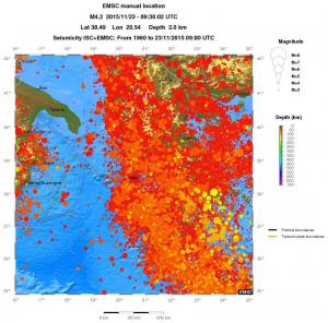 regional depth historical seismicity