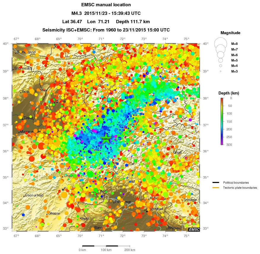 regional depth historical seismicity