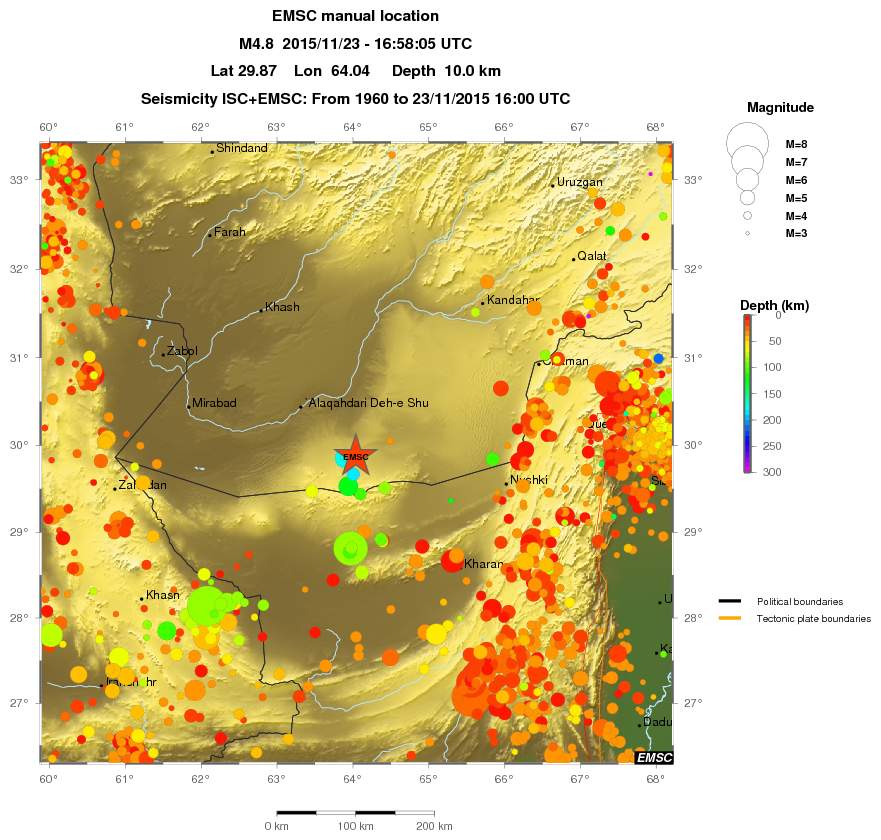 regional depth historical seismicity