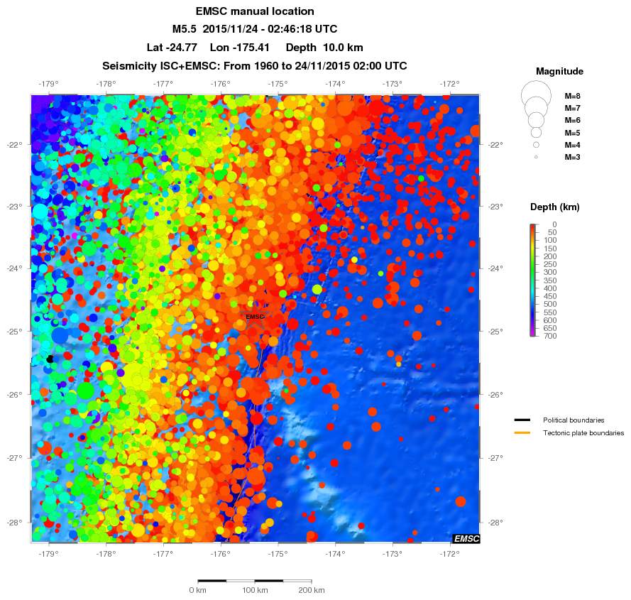 regional depth historical seismicity
