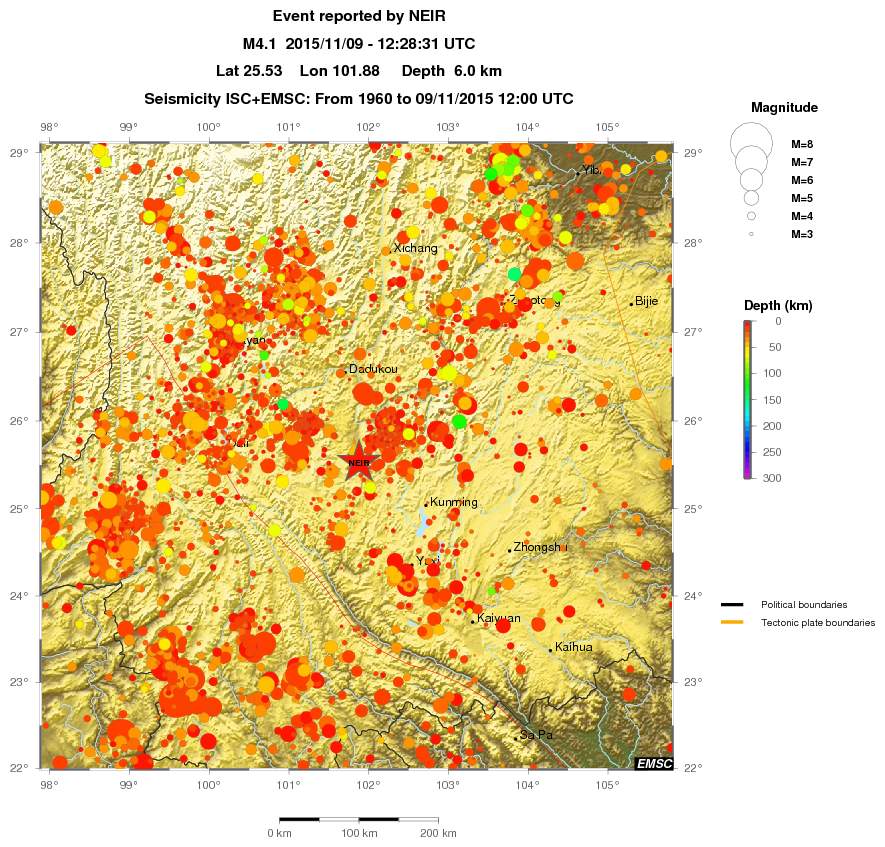 regional depth historical seismicity