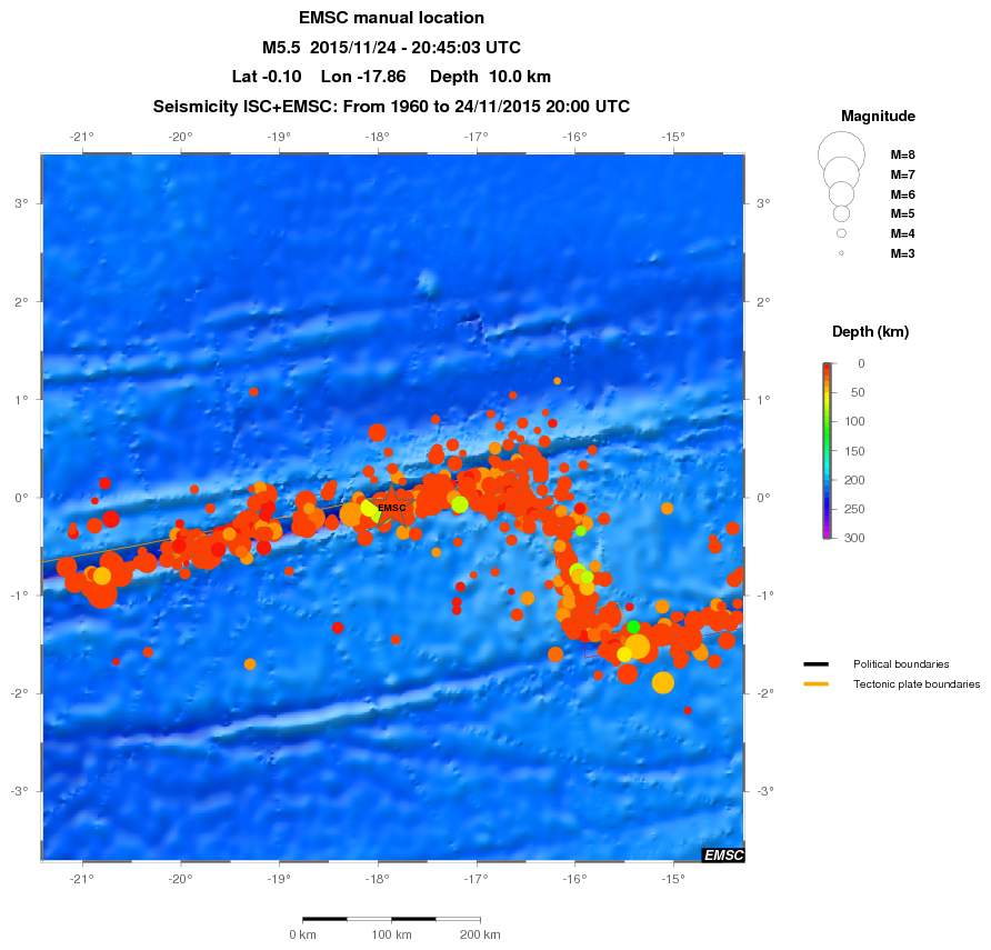 regional depth historical seismicity