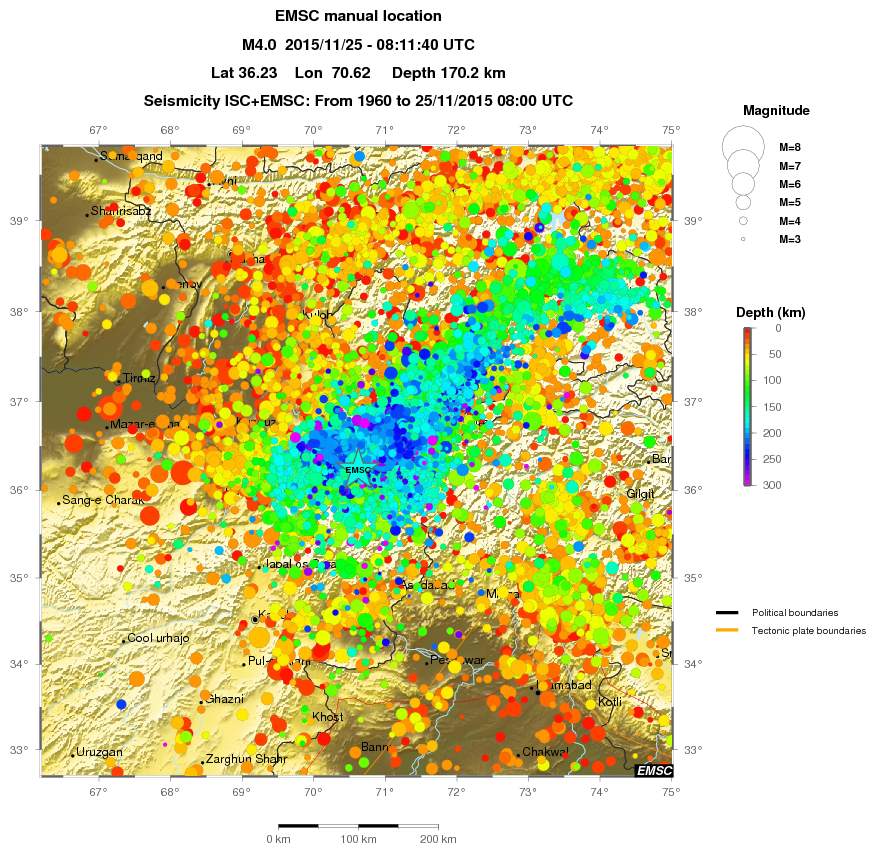 regional depth historical seismicity