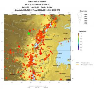 regional depth historical seismicity