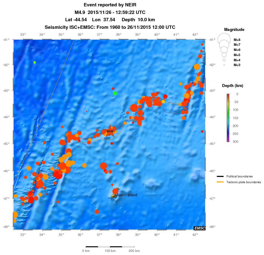 regional depth historical seismicity