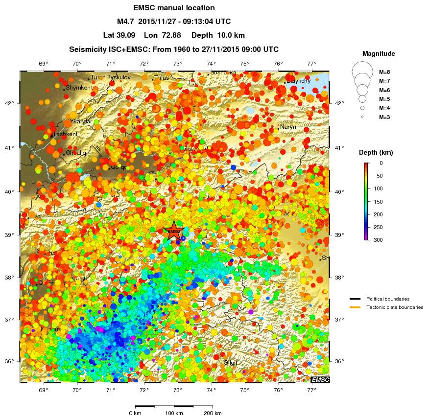 regional depth historical seismicity