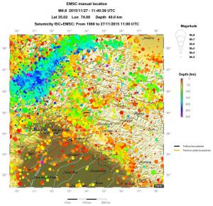 regional depth historical seismicity