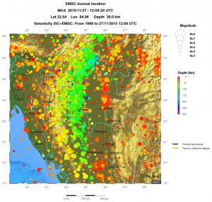 regional depth historical seismicity