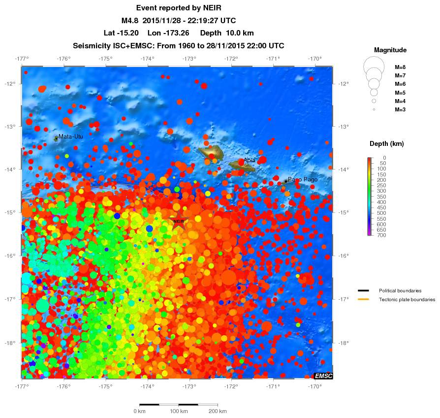 regional depth historical seismicity