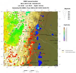 regional depth historical seismicity
