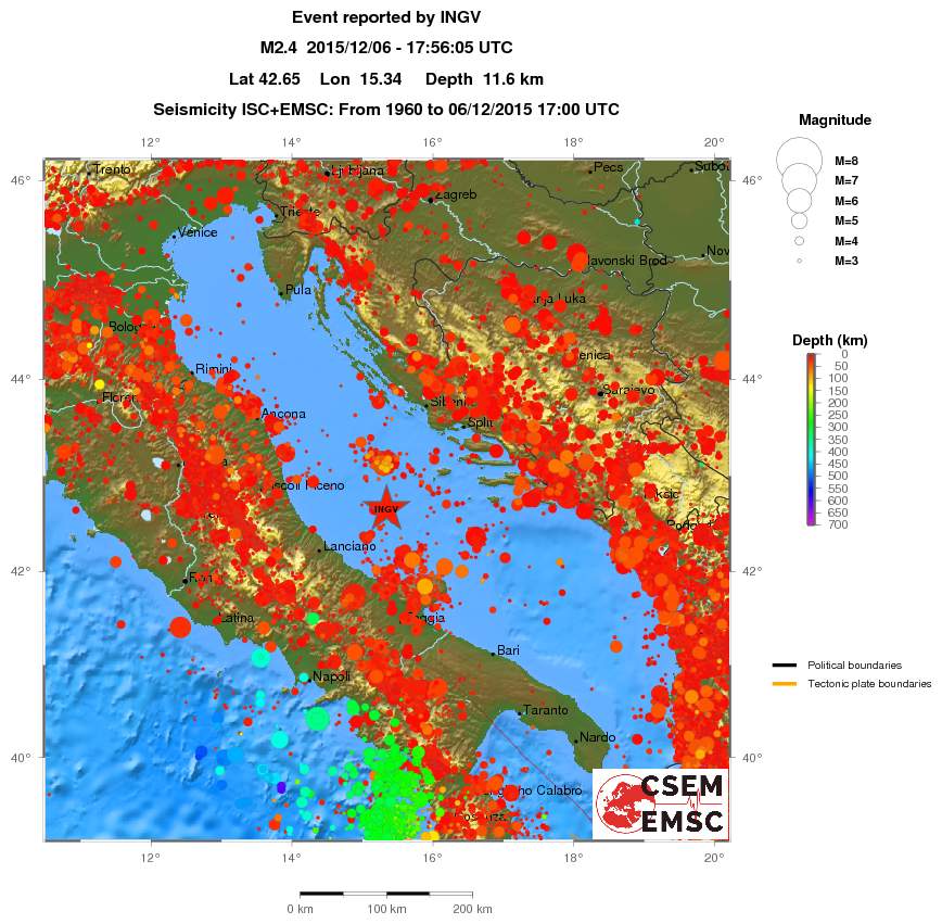 regional depth historical seismicity