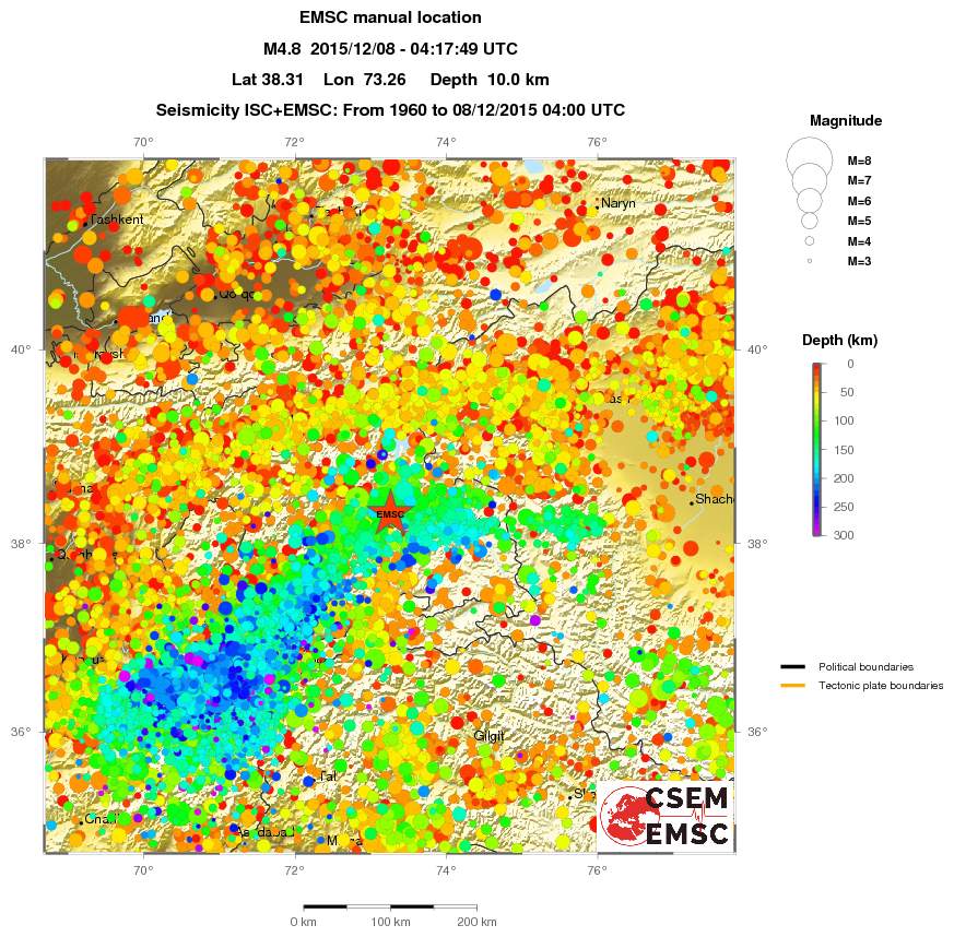 regional depth historical seismicity