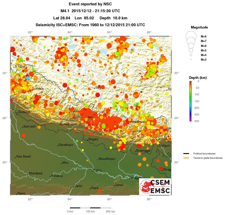 regional depth historical seismicity