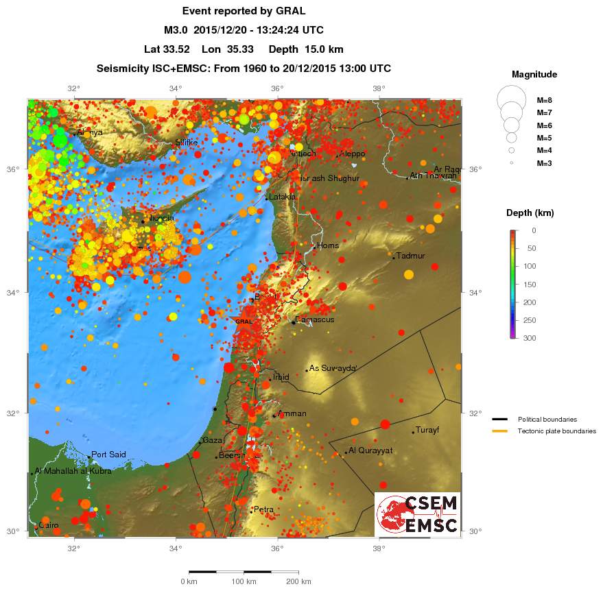 regional depth historical seismicity