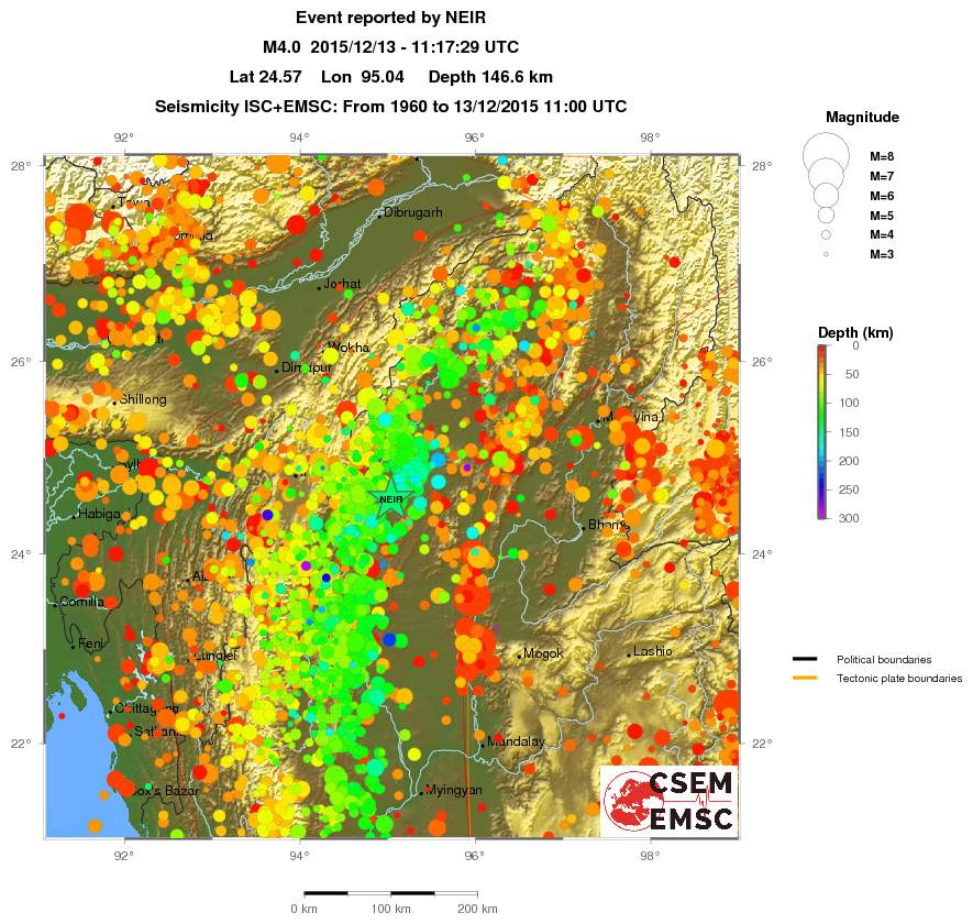 regional depth historical seismicity