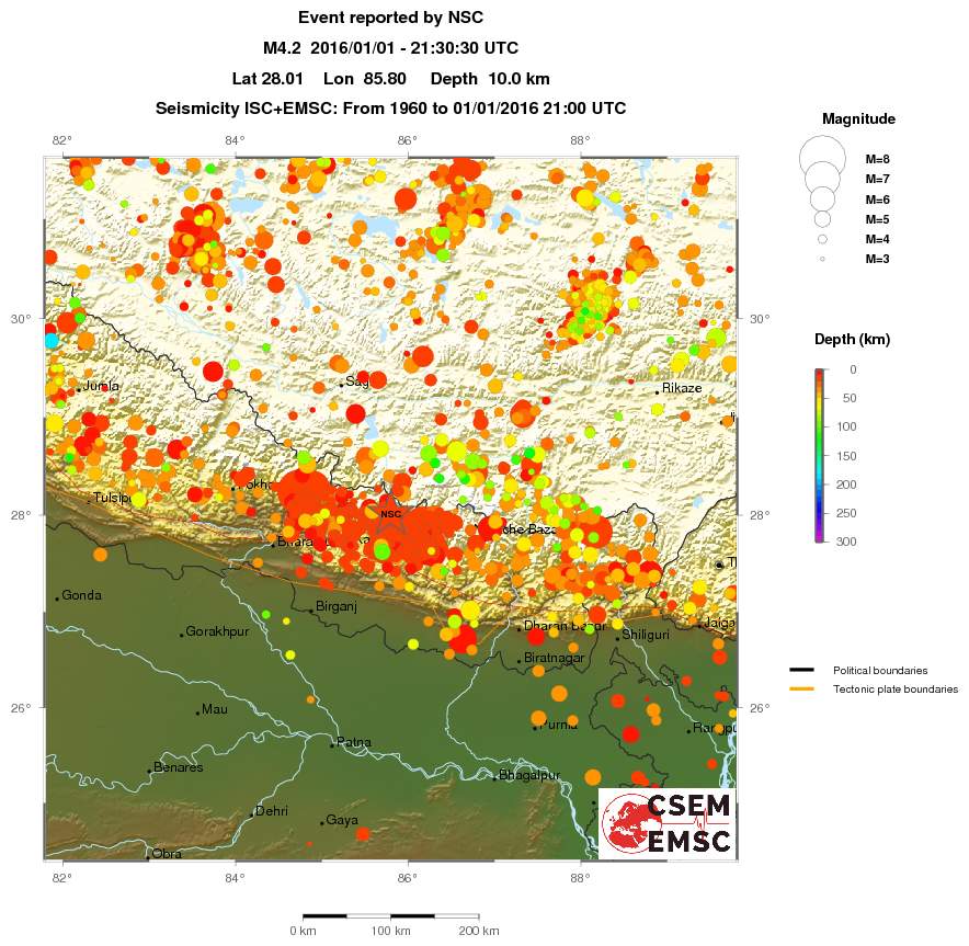 regional depth historical seismicity