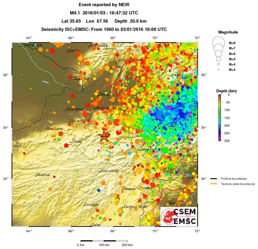 regional depth historical seismicity