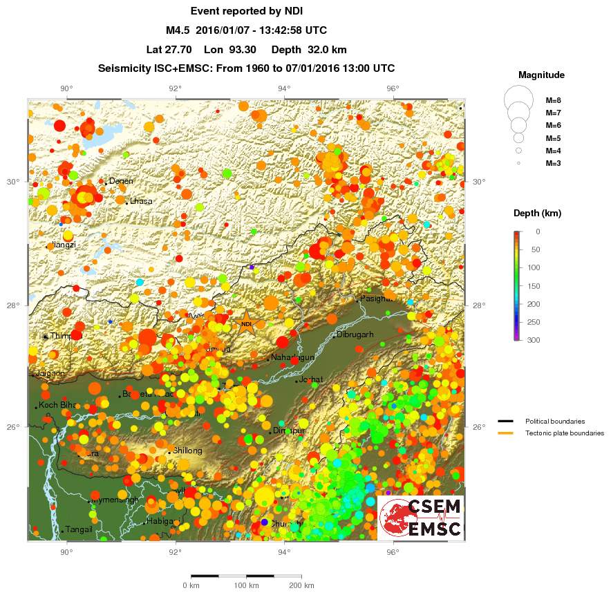 regional depth historical seismicity
