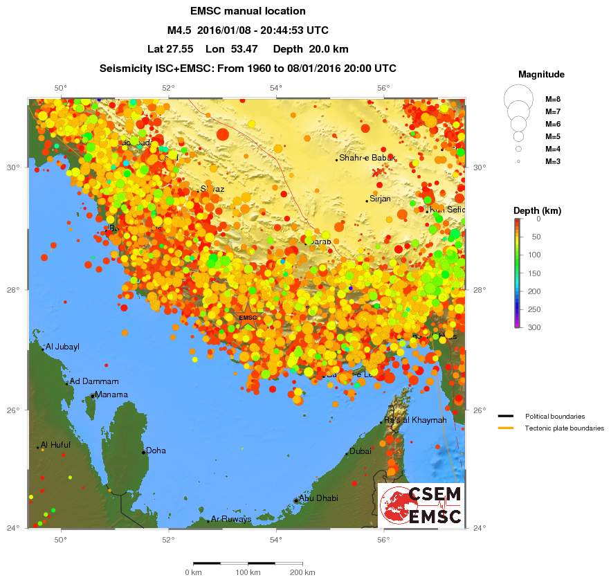 regional depth historical seismicity